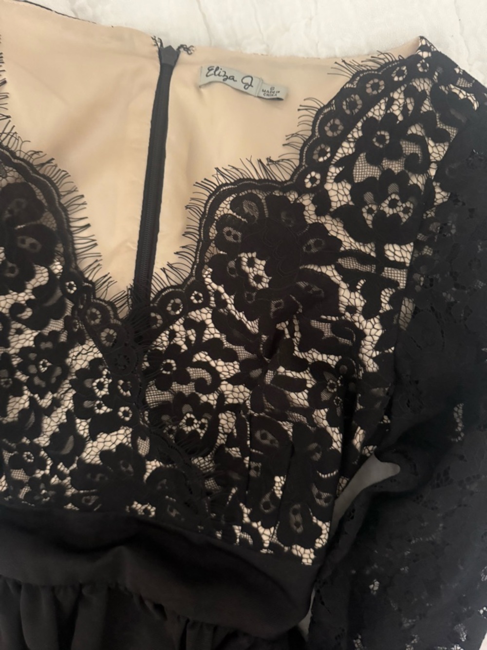 Eliza J Black Lace Overlay with Nude Lining Party Dress - Picture 2 of 2